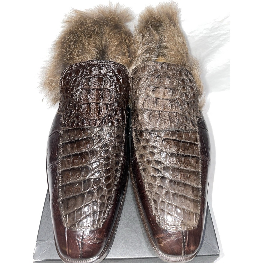 Mauri‎ Crocodile Kangaroo Fur Loafers Mens 9 Brown Rare Exotic Slip On NIB Italy - Picture 7 of 7